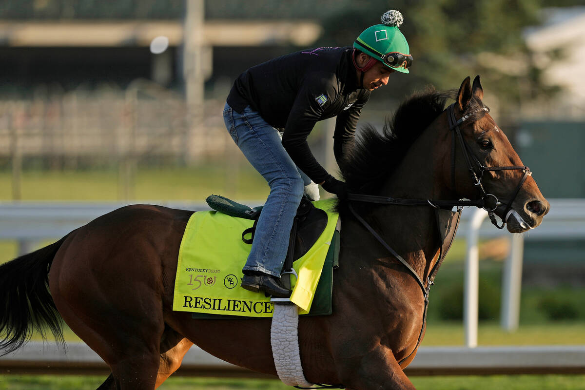Kentucky Derby hopeful Resilience works out at Churchill Downs Wednesday, May 1, 2024, in Louis ...