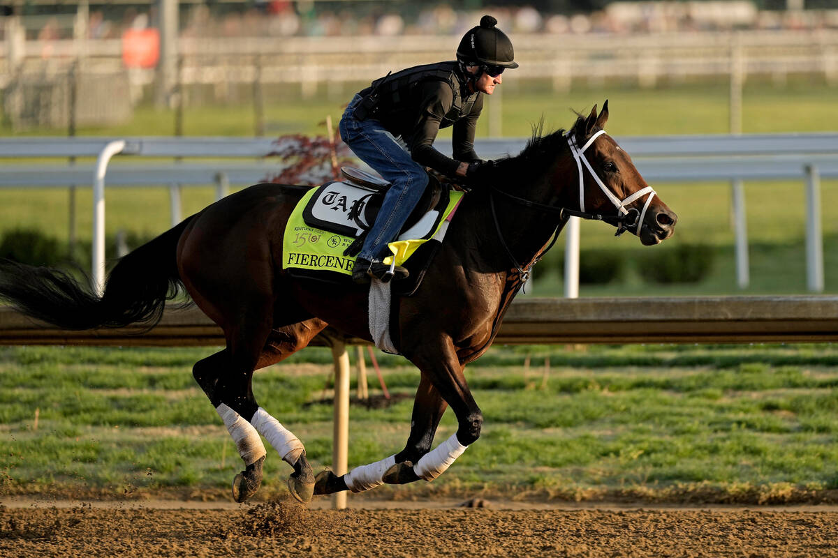 Kentucky Derby hopeful Fierceness works out at Churchill Downs Wednesday, May 1, 2024, in Louis ...