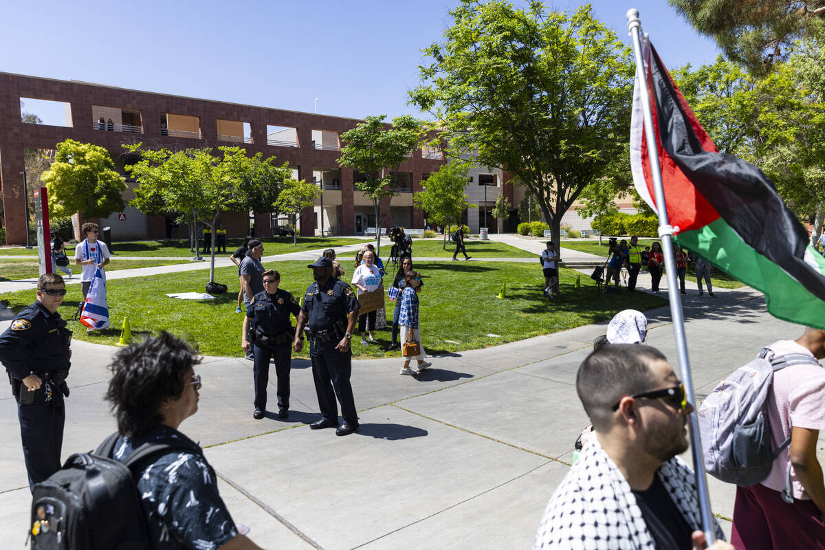UNLV police keep pro-Israeli counter-demonstrators separated from pro-Palestianian protesters a ...