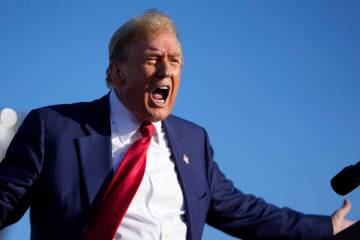 Republican presidential candidate former President Donald Trump speaks at a campaign rally in F ...