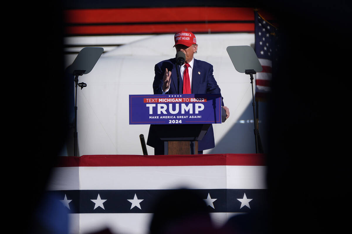 Republican presidential candidate former President Donald Trump speaks at a campaign rally in F ...