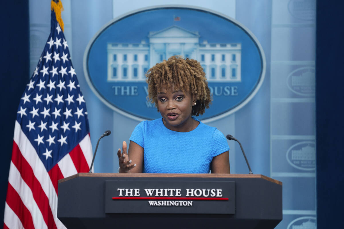 White House press secretary Karine Jean-Pierre speaks during a briefing at the White House, Wed ...