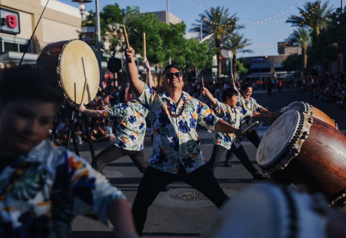 The Korabo Taiko Drum Group performs during the Lei Day Parade, a celebration of Asian American ...