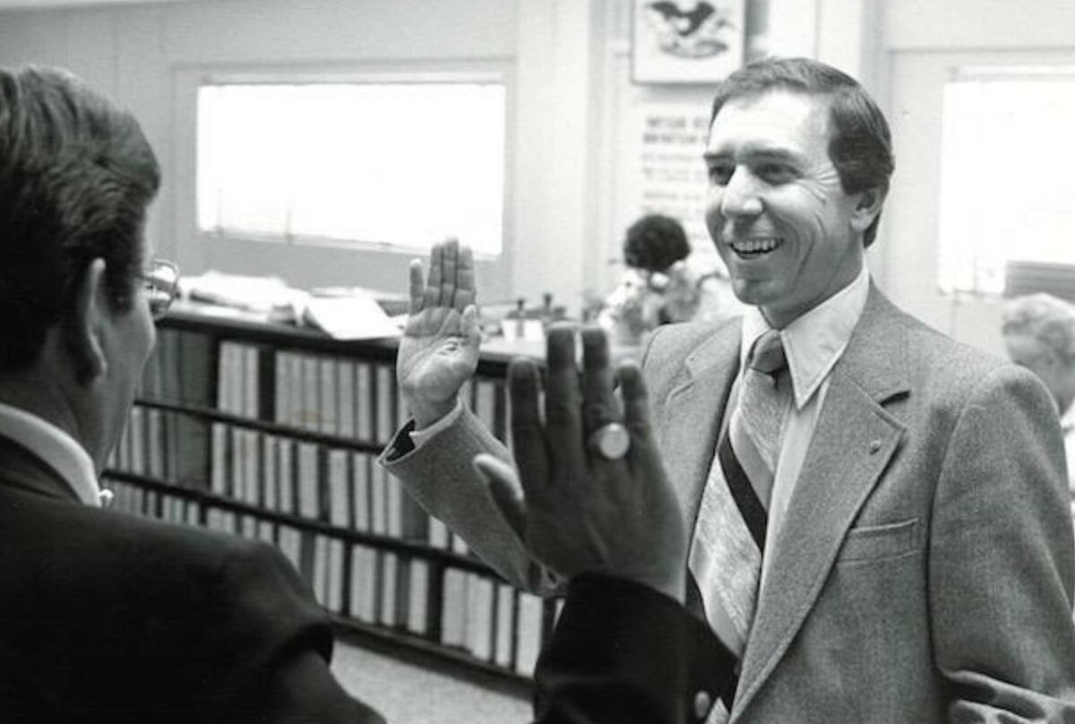 Stan Colton is sworn in as Clark County registrar of voters in 1972. (Photo courtesy of Colton ...