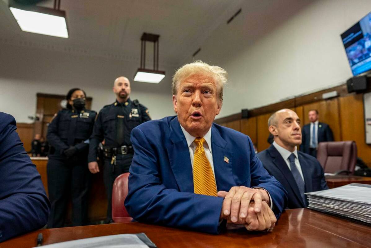 Former President Donald Trump inside Manhattan Criminal Court, Thursday, May 2 2024. (Mark Pete ...