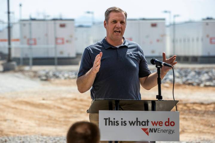 Doug Cannon, NV Energy president and CEO, speaks as part of a ribbon cutting and tour for its R ...