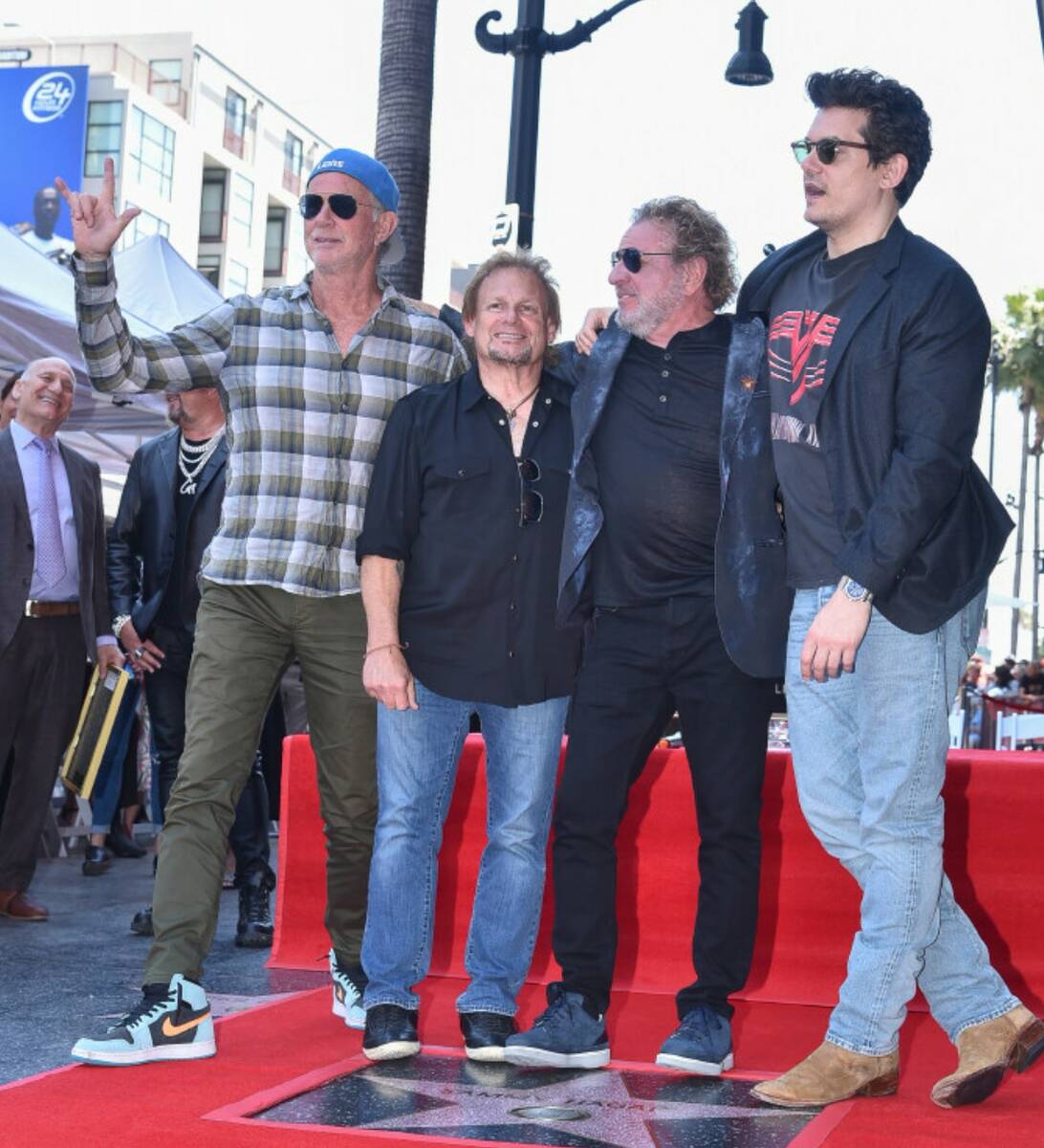 Chad Smith, from left, Michael Anthony, Sammy Hagar and John Mayer attend a ceremony honoring H ...