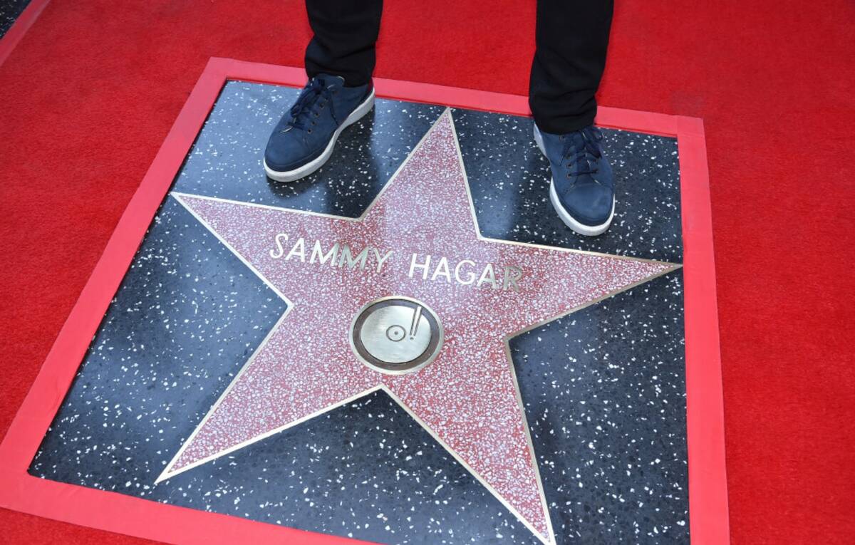 Sammy Hagar stands on his new star during a ceremony honoring Him with a star on the Hollywood ...