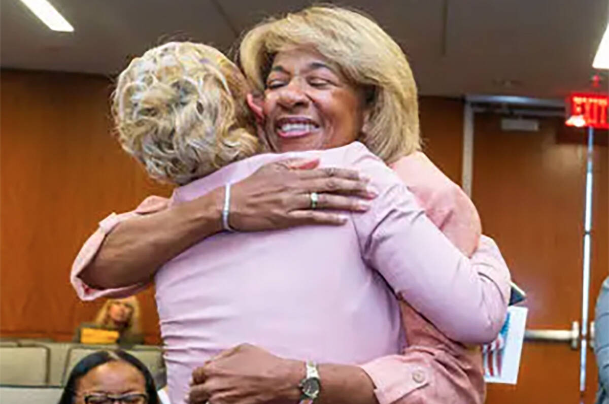 North Las Vegas Mayor Pamela Goynes-Brown receives a hug from her mother, Naomi Delores Jackson ...