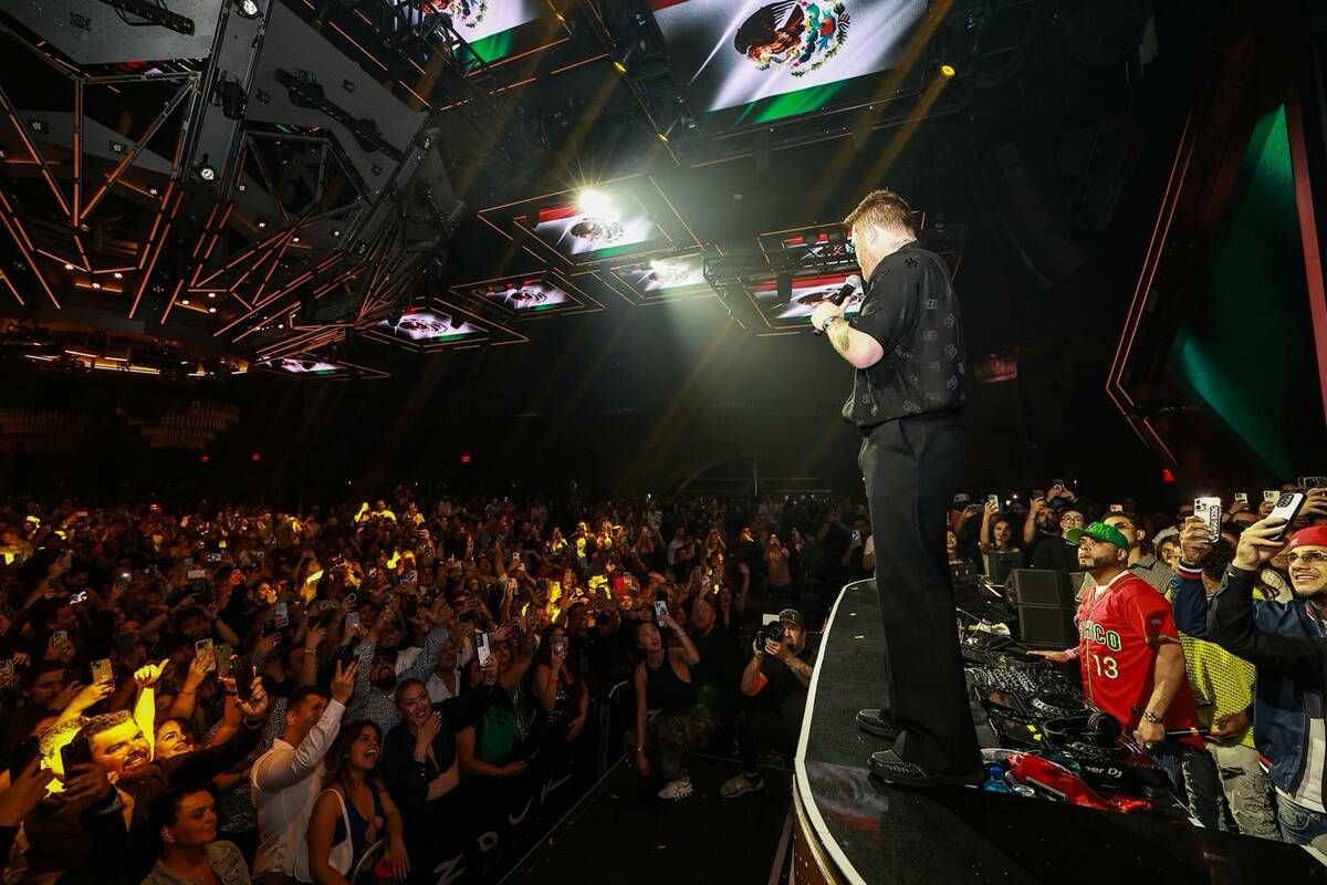 Canelo Alvarez fires up the crowd at Zouk Nightclub at Resorts World at his official after-part ...