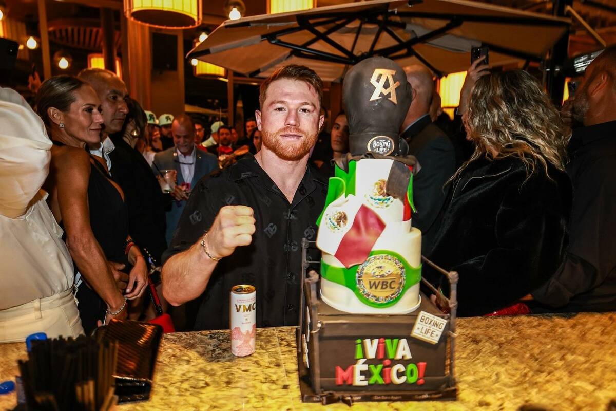 Canelo Alvarez is shown a tZouk Nightclub at Resorts World at his official after-party after hi ...
