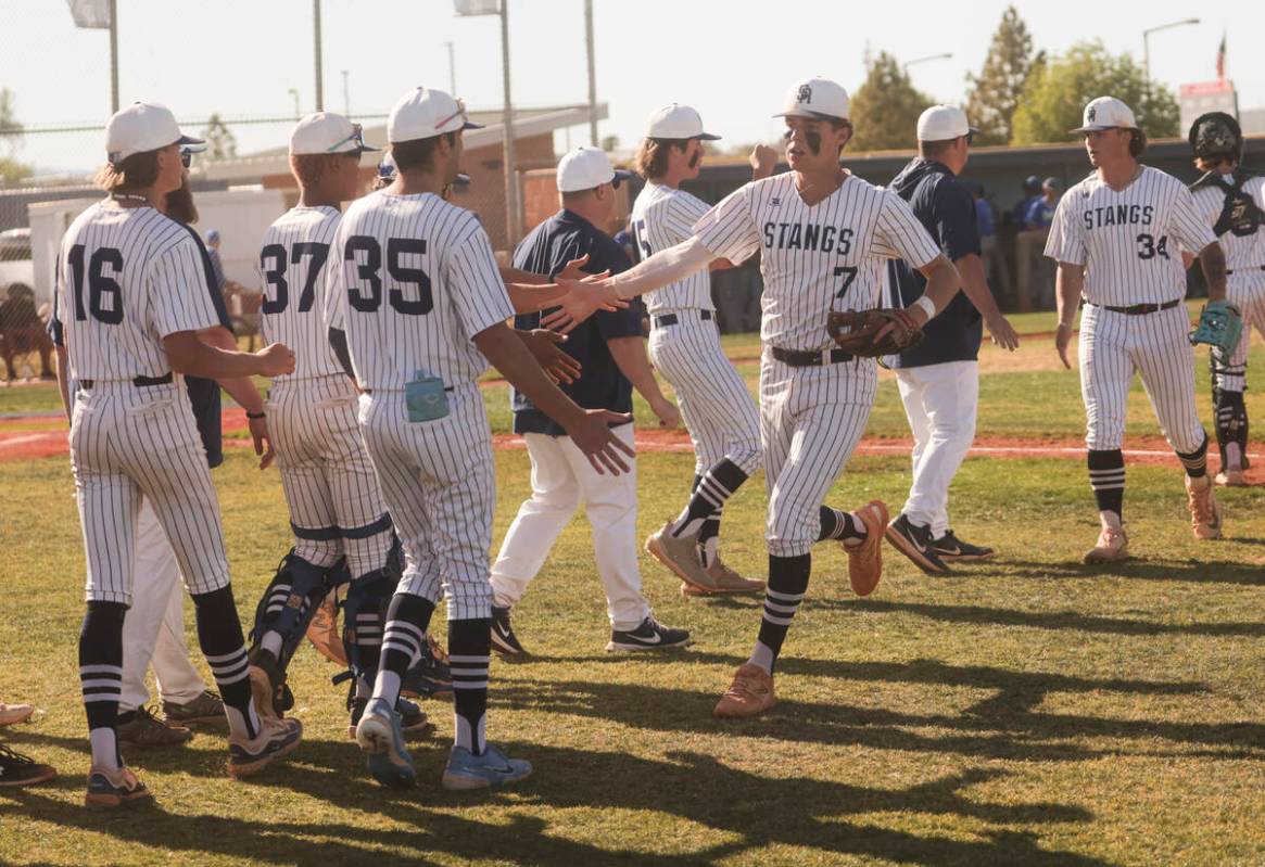 during a high school NIAA playoff baseball game at Shadow Ridge High School on Monday, May 6, 2 ...