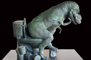 Notable among the Poozeum museum attractions is a grand bronze statue of a T. rex, aptly named ...