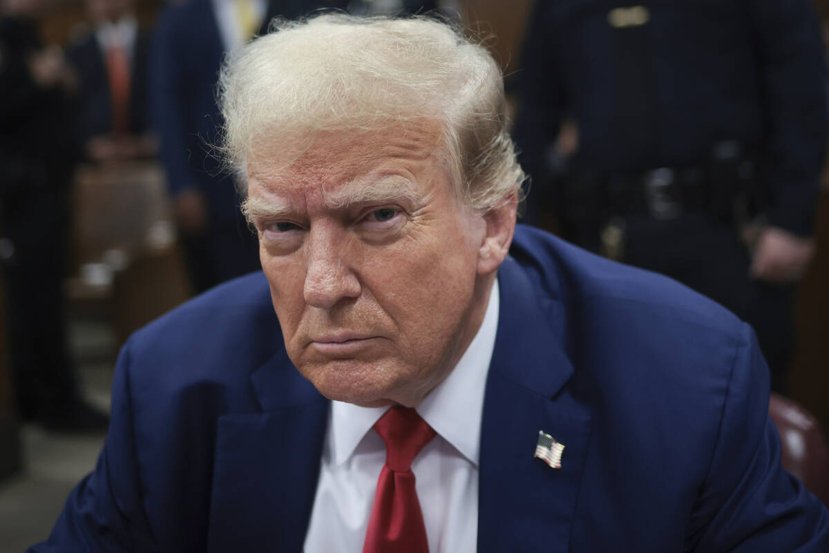 Former President Donald Trump attends his trial at the Manhattan Criminal court, Monday, May 6, ...