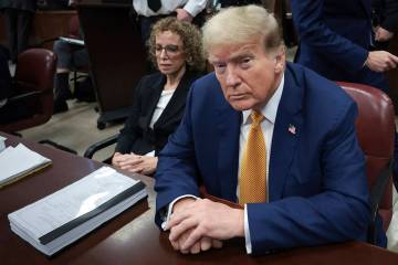 Former President Donald Trump sits in Manhattan Criminal Court on Tuesday, May 7, 2024 in New Y ...