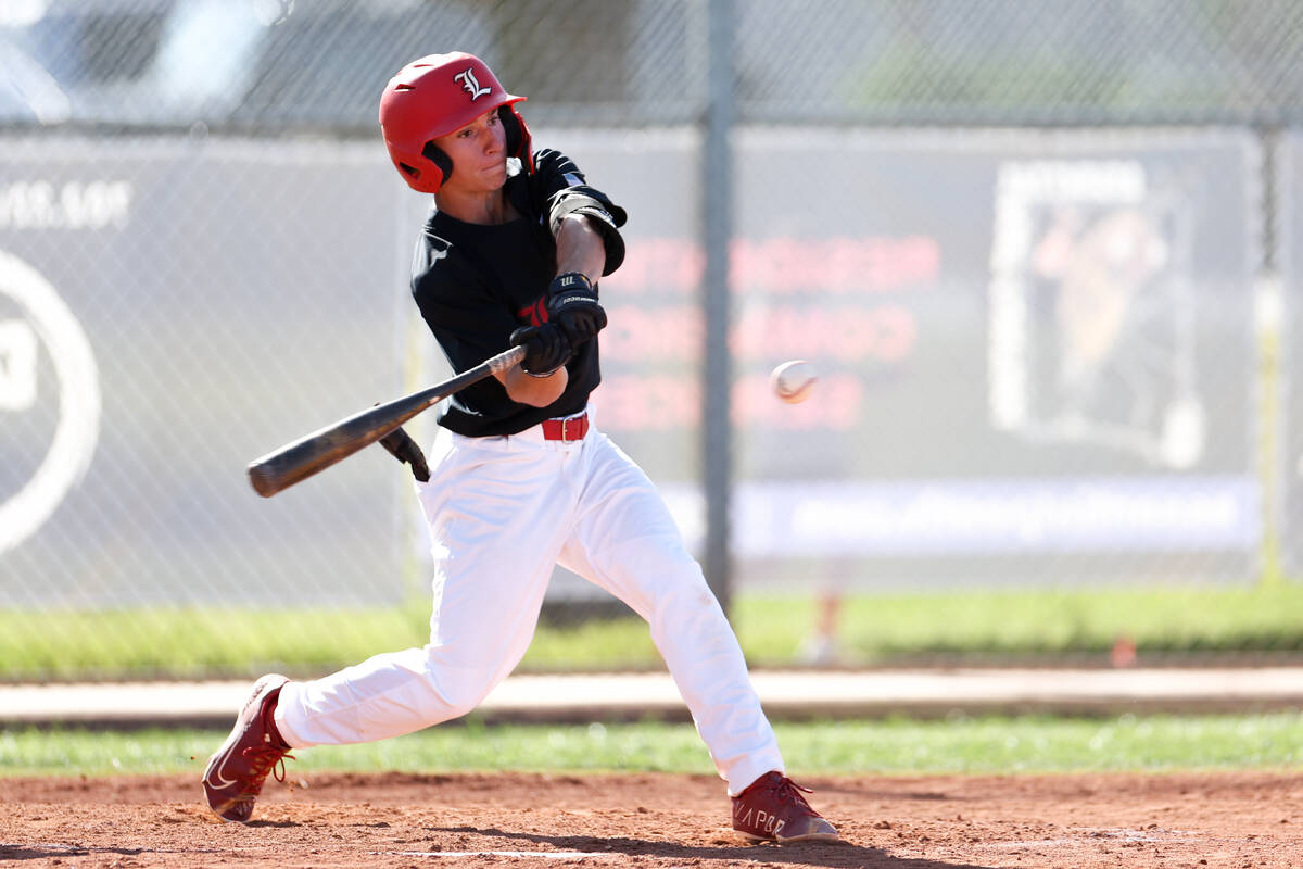 Liberty's Chris Onoszko (1) bats against Las Vegas during a Class 5A high school baseball South ...