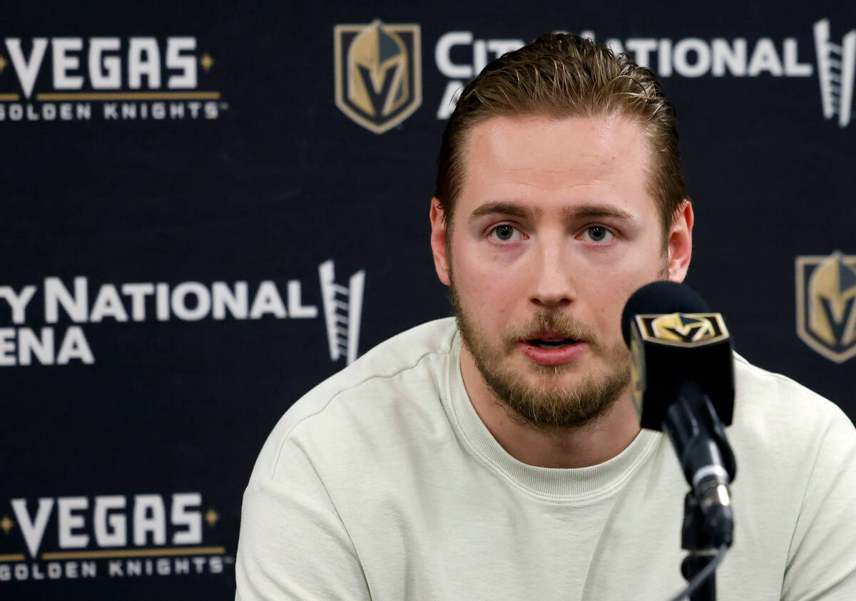 Golden Knights forward Ivan Barbashev speaks during team's exit interviews at City National Are ...