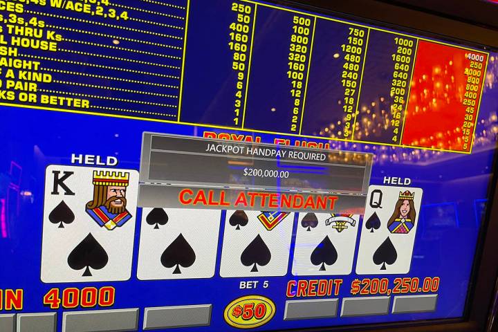 A video poker jackpot hit for $200,000 on Tuesday, May 14, 2024, at Suncoast casino in Las Vega ...
