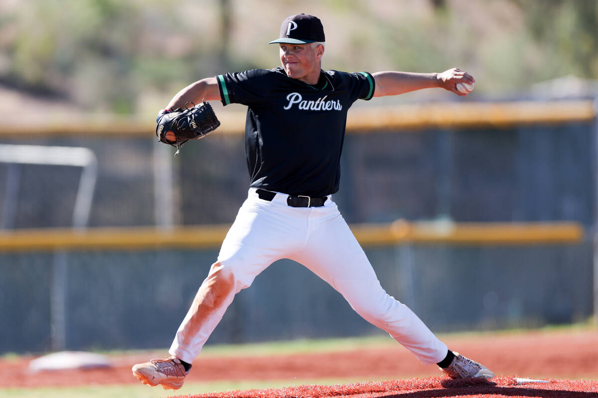 Palo Verde pitcher Tanner Johns throws to Coronado during a Class 5A high school baseball South ...