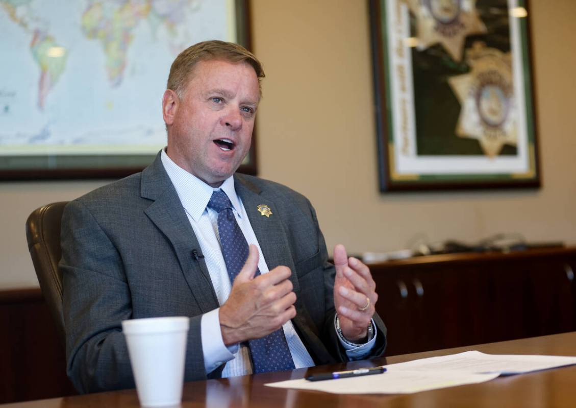 Sheriff Kevin McMahill speaks to the Las Vegas Review-Journal at the Las Vegas Metropolitan Pol ...