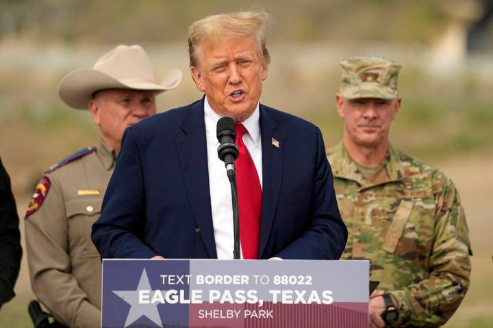 Republican presidential candidate former President Donald Trump speaks at Shelby Park during a ...