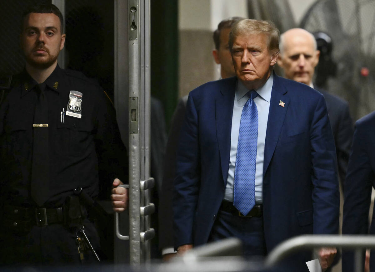 Former President Donald Trump arrives at Manhattan Criminal Court in New York, Thursday, May 9, ...