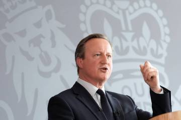 UK Foreign Secretary David Cameron delivers a speech at the National Cyber Security Centre on M ...