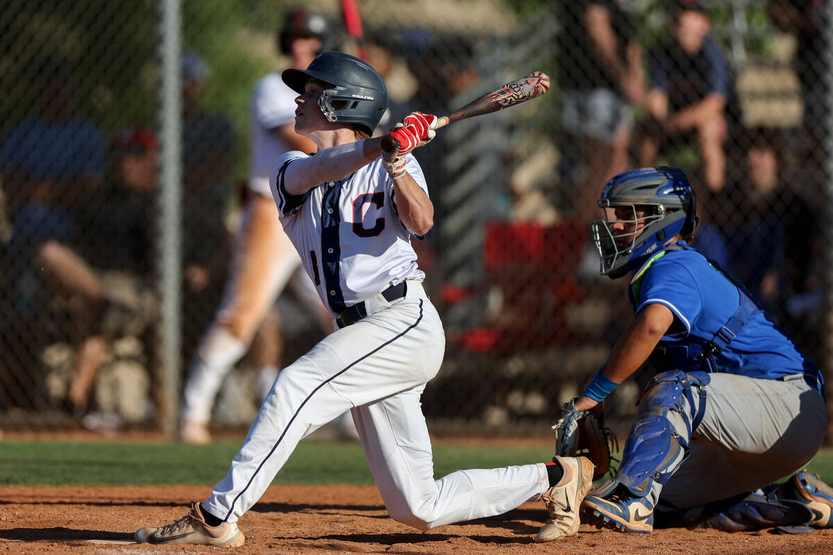 Coronado outfielder Vinny Kistle bats against Green Valley during a Class 5A high school baseba ...