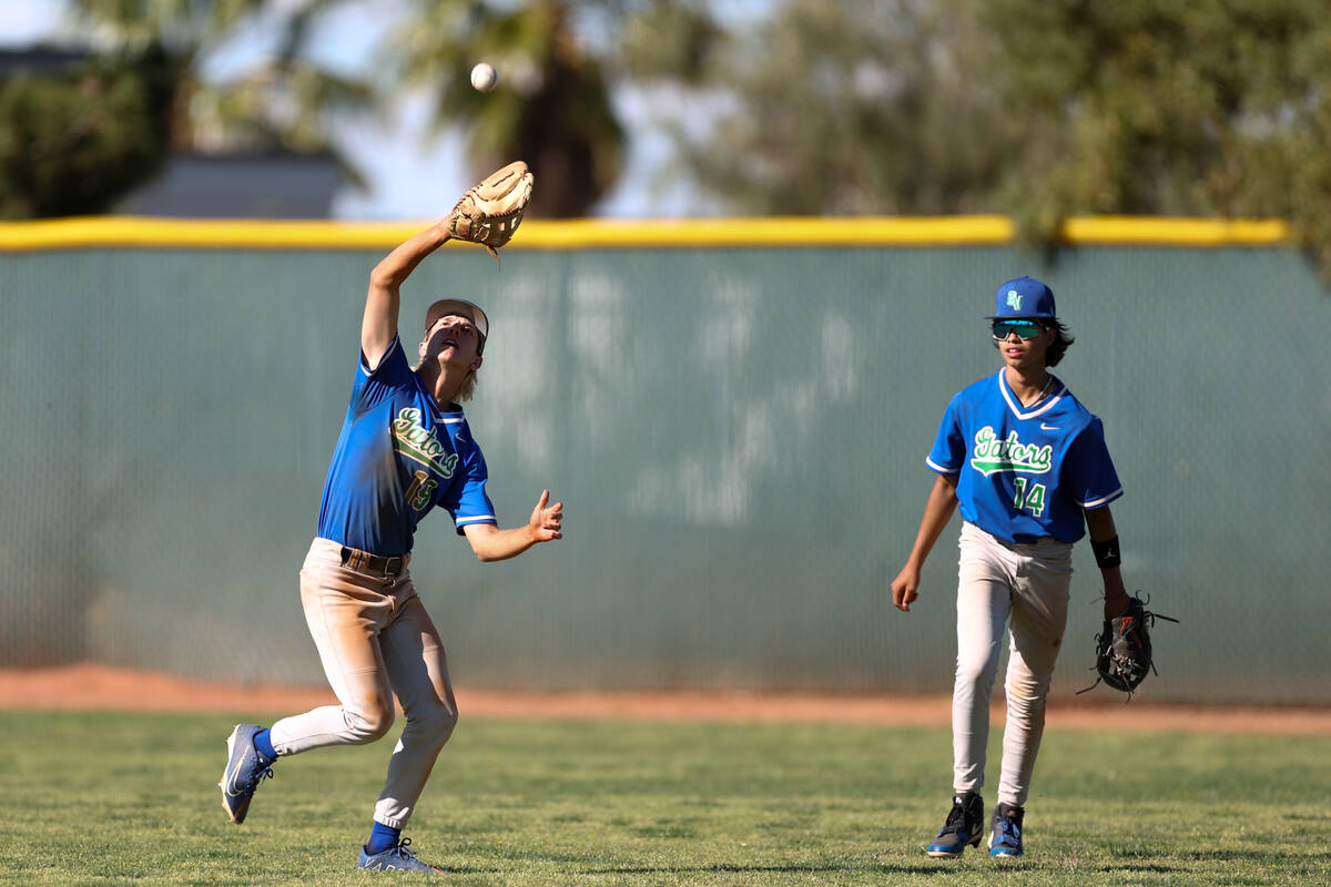 Green Valley outfielder Benjamin Byington (19) catches for an out on Coronado while outfielder ...