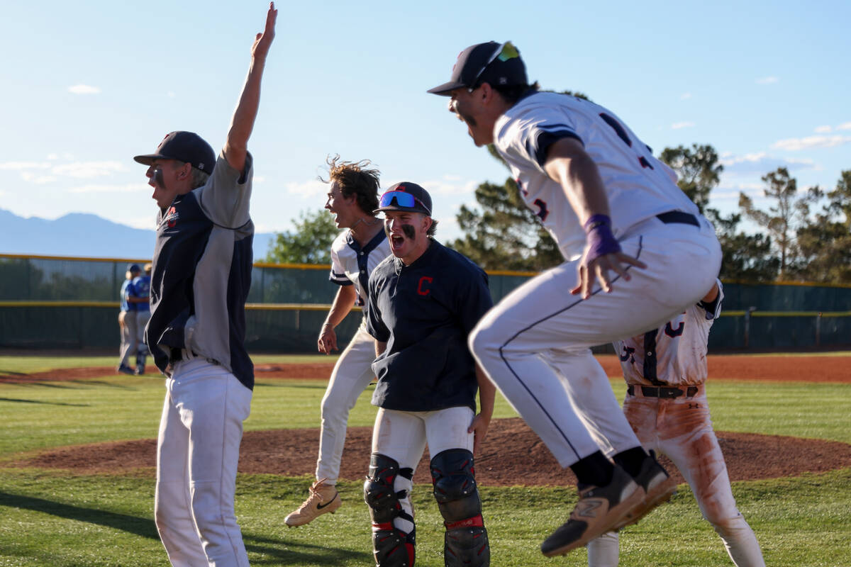 Coronado celebrates after winning a Class 5A high school baseball Southern Region playoff game ...