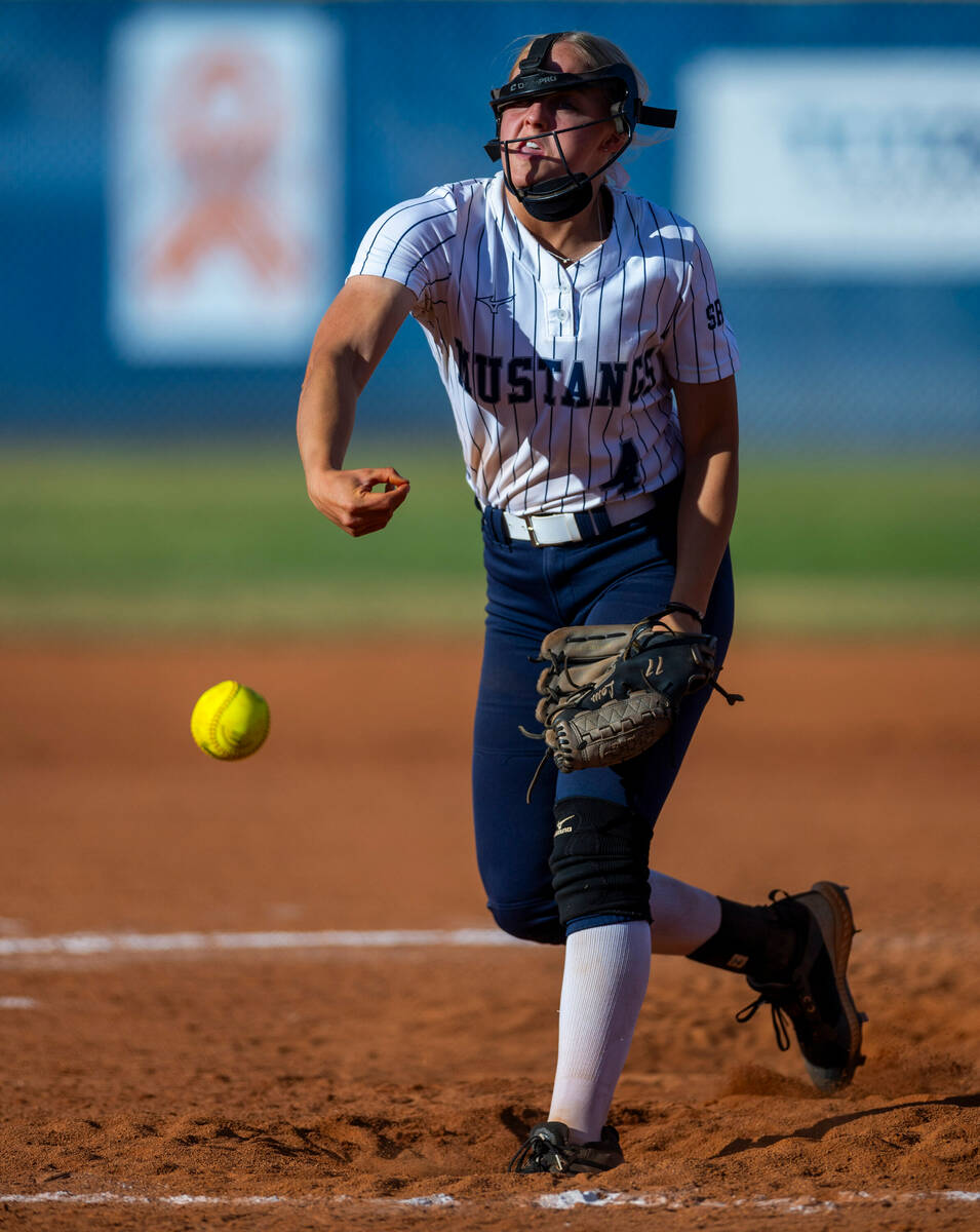 Shadow Ridge pitcher Josslin Law (4) releases another show against a Coronado batter during the ...