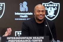 Antonio Pierce is introduced as coach at Raiders headquarters in Henderson Wednesday, Jan. 24, ...
