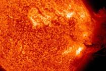In this handout from NASA/Solar Dynamics Observatory, a solar large flare erupts off the sun Ju ...