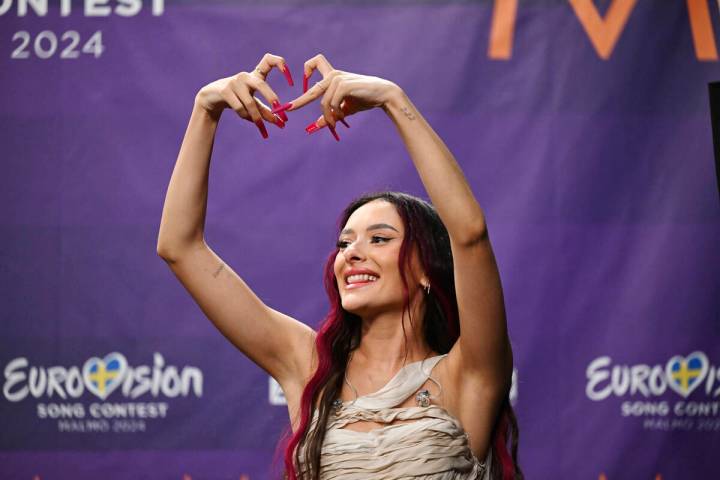 Eden Golan representing Israel gestures during a press meeting with the entries that advanced t ...