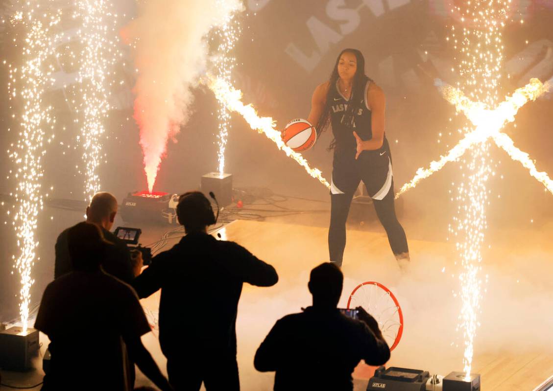 Las Vegas Aces forward Kiah Stokes (41) poses during team's media day production shoot, on Frid ...