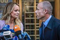Adult film actress Stormy Daniels, left. (AP Photo/Mary Altaffer, File)