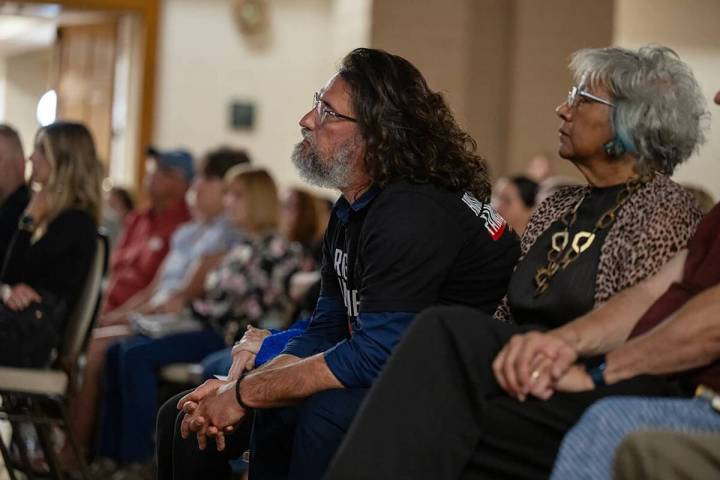 Ilya Tarshansky, a survivor of Oct. 7 Hamas attack on Israel, watches his video presentation wi ...