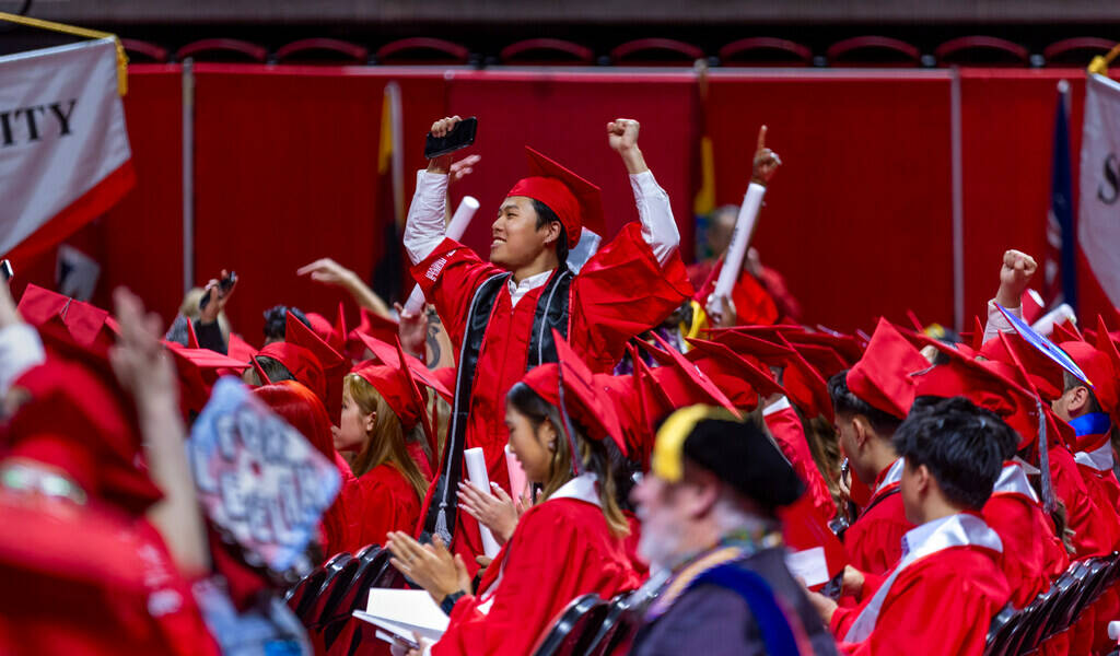 Graduates thank those there in their support during UNLV spring graduation commencement exercis ...