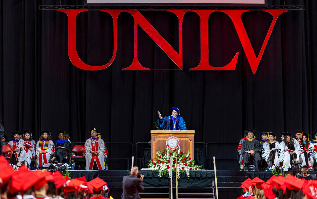 Provost Chris L. Heavey gives the opening remarks during UNLV spring graduation commencement ex ...