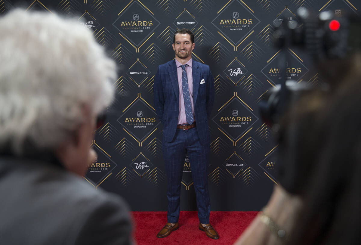 Golden Knights Mark Stone, who is a finalist for the Selke Trophy for best defensive forward, w ...