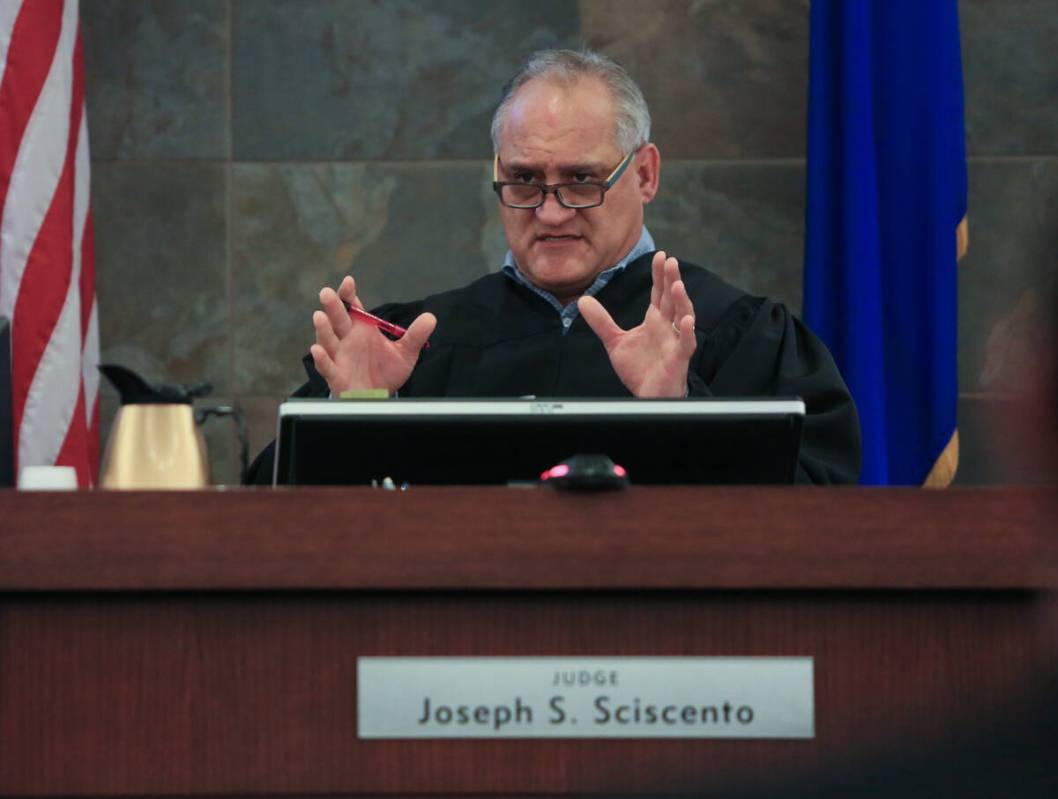 Judge Joseph S. Sciscento during a bail hearing at the Regional Justice Center in Las Vegas on ...