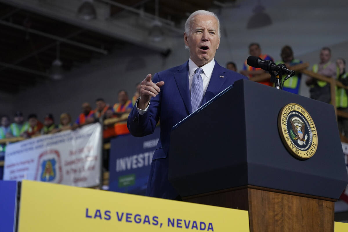 President Joe Biden speaks at an event on Dec. 8, 2023, in Las Vegas. (AP Photo/Manuel Balce Ce ...