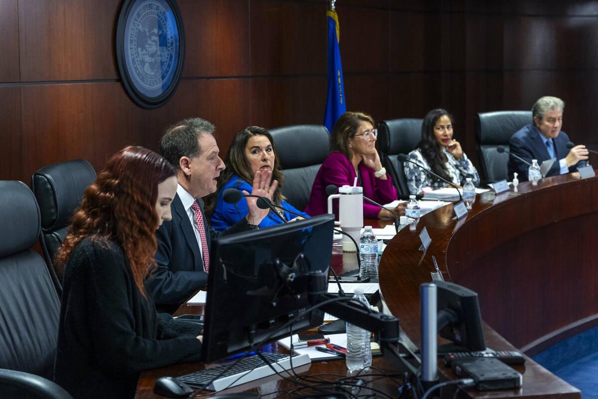 The Nevada Gaming Commission pictured during a meeting on Thursday, March 21, 2024, in Las Vega ...