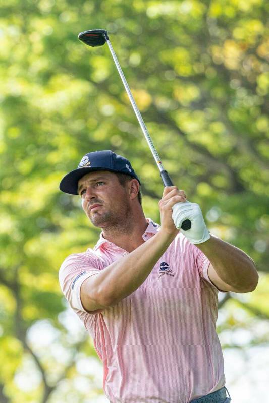 Captain Bryson DeChambeau of Crushers GC hits his shot from the seventh tee during the pro-am b ...