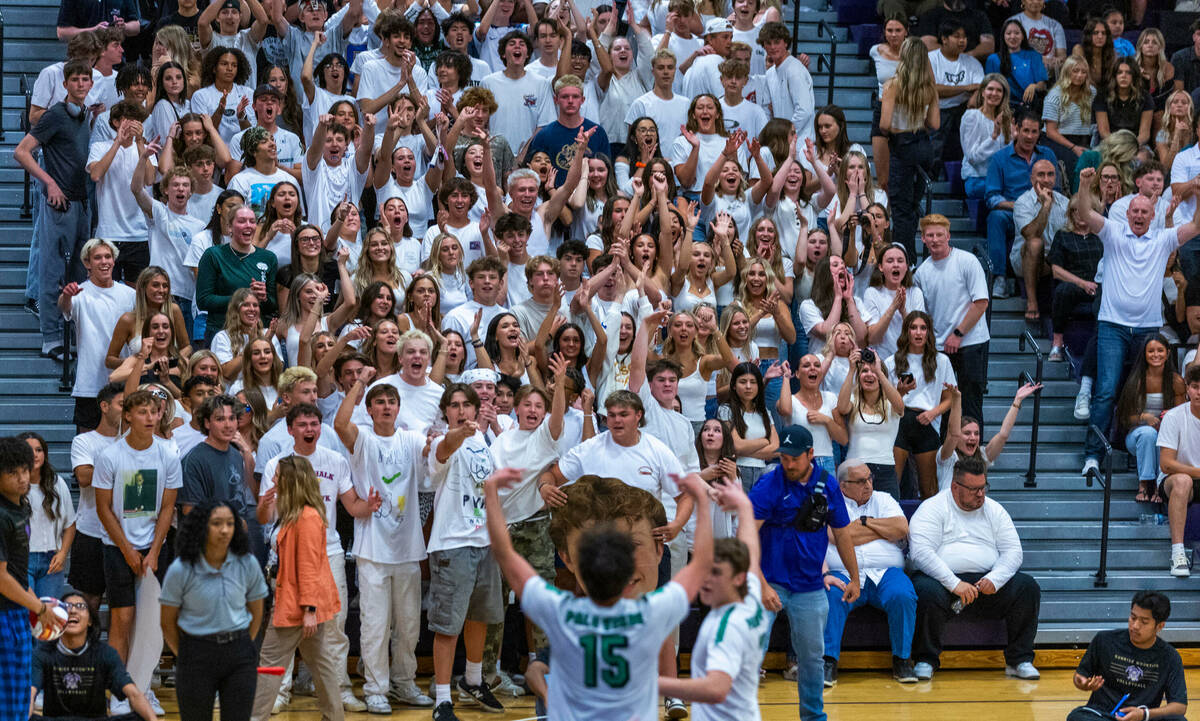 Palo Verde's Davide Bruce (15) pumps up the fans against Coronado during the Class 5A boy's vol ...