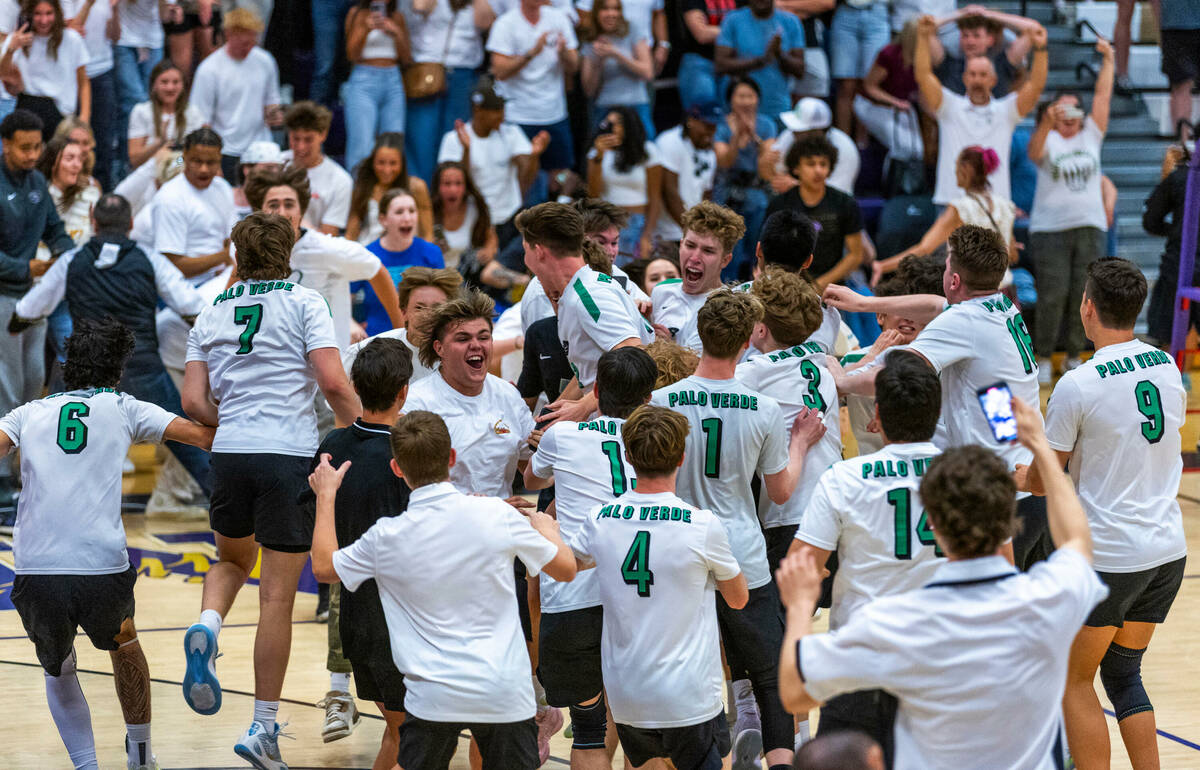 Palo Verde's players and fans celebrate their match win against Coronado for the Class 5A boy's ...
