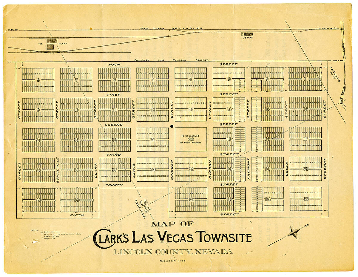 A map depicting the lots for sale in the Clark Las Vegas townsite. (Courtesy of UNLV Special Co ...