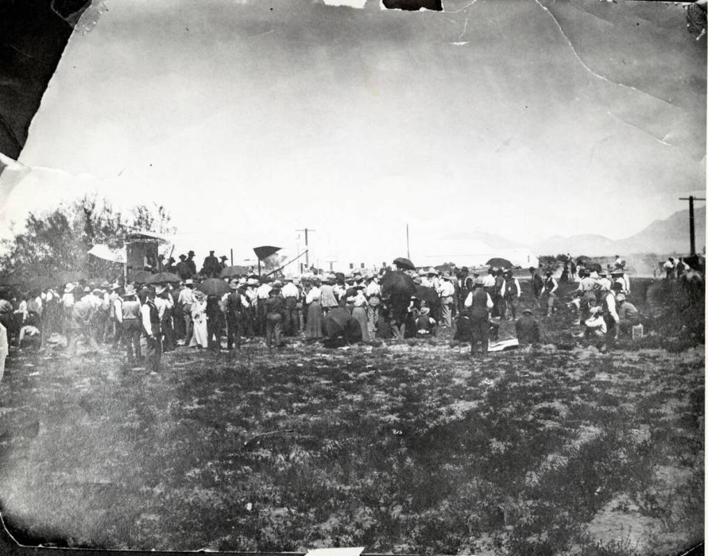 People gather for the May 15, 1905, land auction that established the Las Vegas townsite. (Cour ...