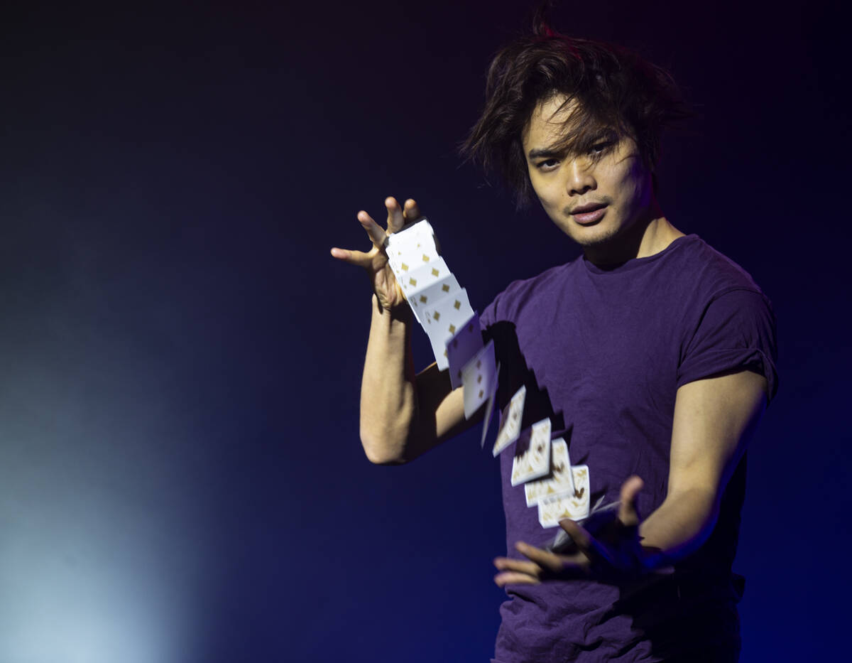 Illusionist Shin Lim poses for a portrait onstage ahead of the reopening of his show, "Limitles ...