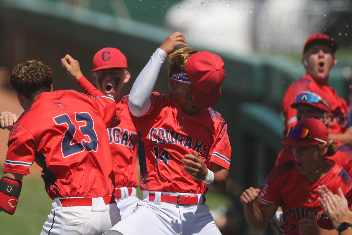 Coronado celebrates after infielder Matthew Moreno Jackson (23) hit a home run during a Class 5 ...